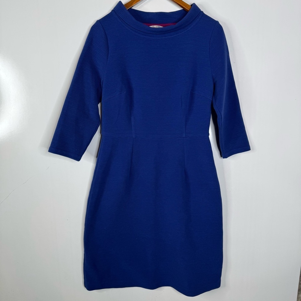 Boden Ribbed Ponte Blue Knee Length Dress‎ Size 10 Long
